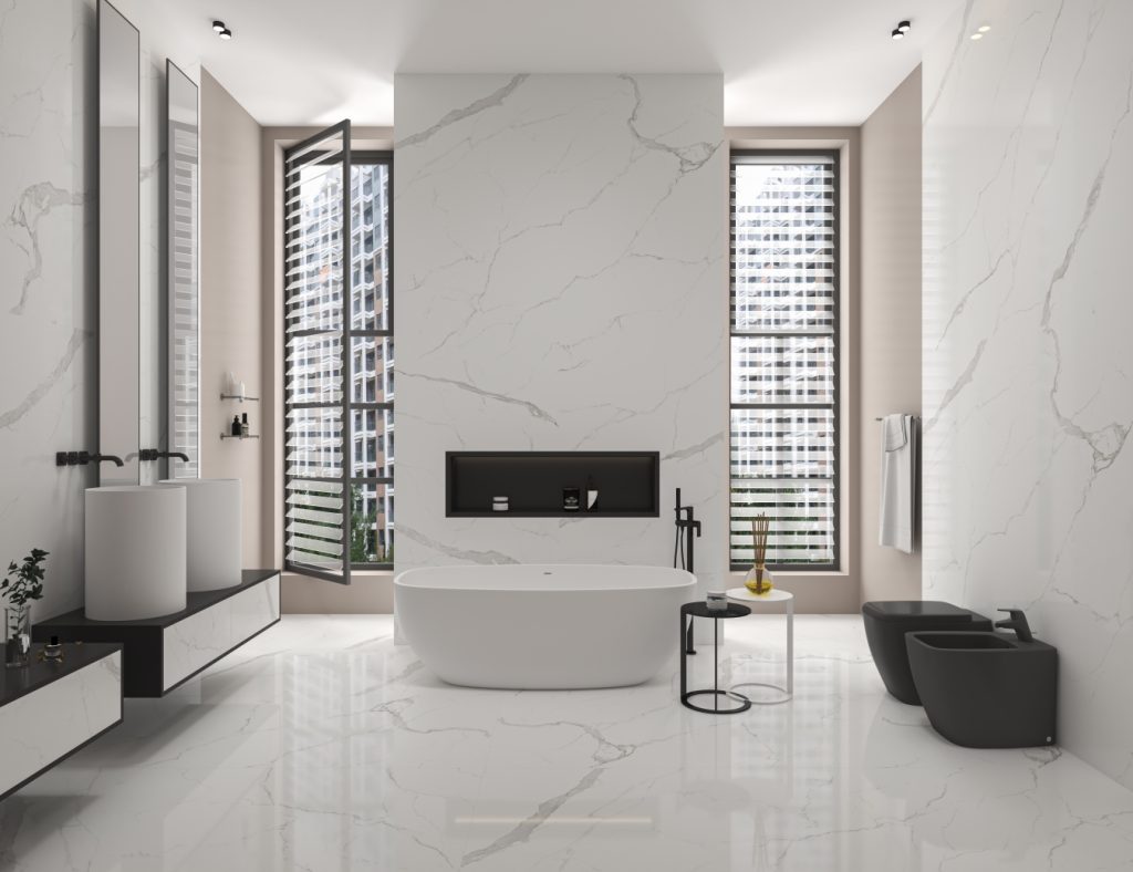 Carrara Ice White Sintered Stone Used in Bathroom Walls and Floors